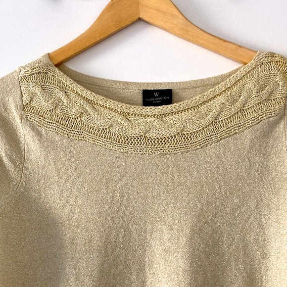 SHIMMERING METALLIC GOLD VINTAGE WORTHINGTON LIGHTWEIGHT SWEATER - Picture 4 of 6